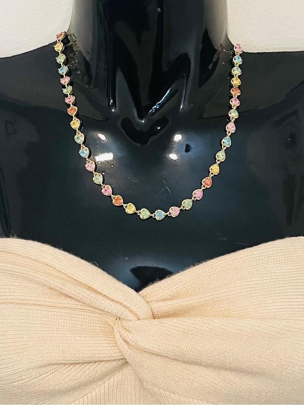 Candy Collection Multicolor Druzy CZ Heart Gold Plated Tennis Necklace Rare NWOT